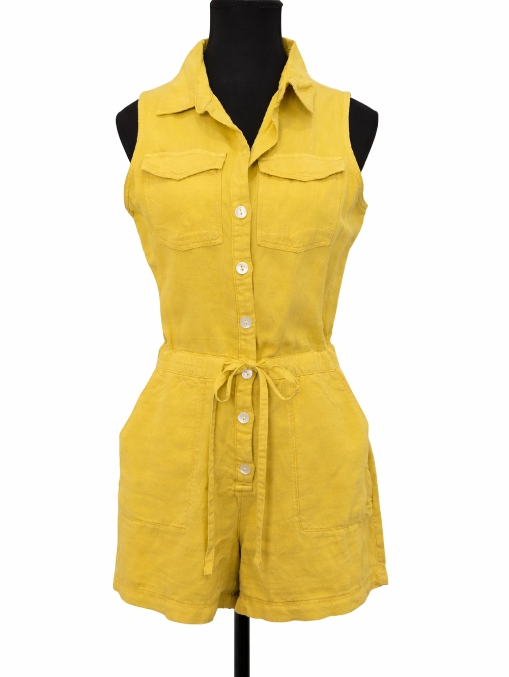 Nicole Miller Yellow Romper Size 4 Lyocell Linen Sleeveless Pockets